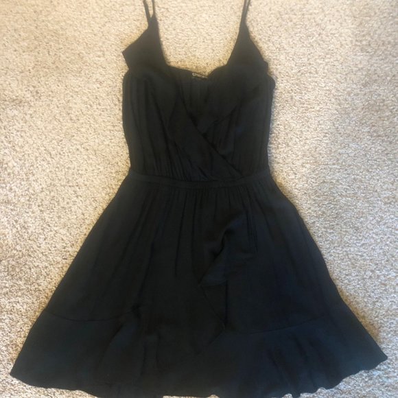 Express Black Fit and Flare Ruffled Black Mini Dress - Picture 4 of 4